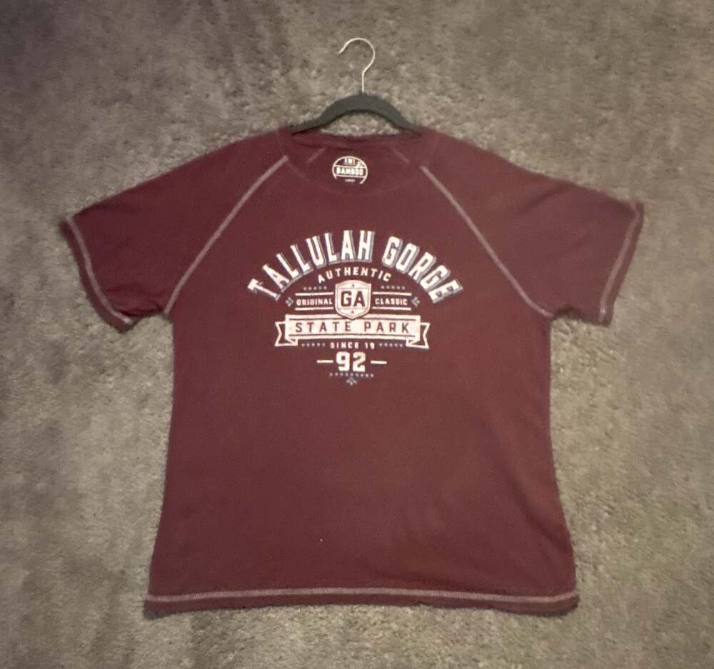 Bamboo Tallulah Gorge State Park Graphic T-Shirt Maroon Contras Stitching Size L
